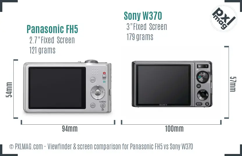 Panasonic FH5 vs Sony W370 Screen and Viewfinder comparison