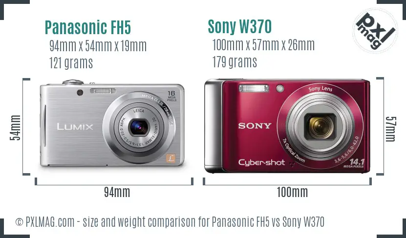 Panasonic FH5 vs Sony W370 size comparison