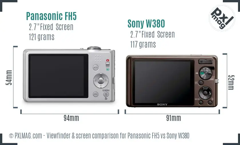 Panasonic FH5 vs Sony W380 Screen and Viewfinder comparison