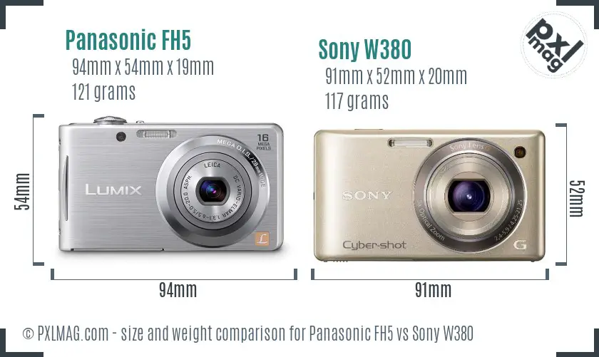 Panasonic FH5 vs Sony W380 size comparison