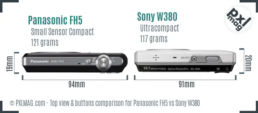 Panasonic FH5 vs Sony W380 top view buttons comparison