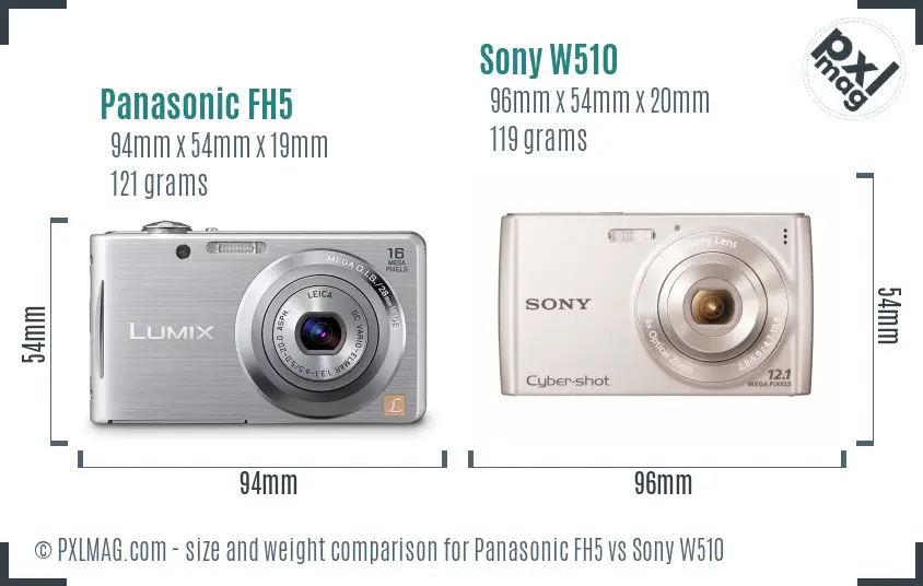 Panasonic FH5 vs Sony W510 size comparison