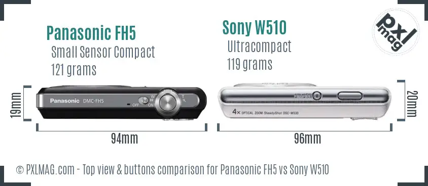 Panasonic FH5 vs Sony W510 top view buttons comparison