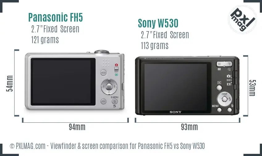 Panasonic FH5 vs Sony W530 Screen and Viewfinder comparison