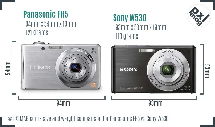 Panasonic FH5 vs Sony W530 size comparison