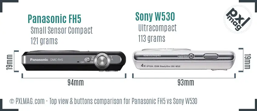 Panasonic FH5 vs Sony W530 top view buttons comparison