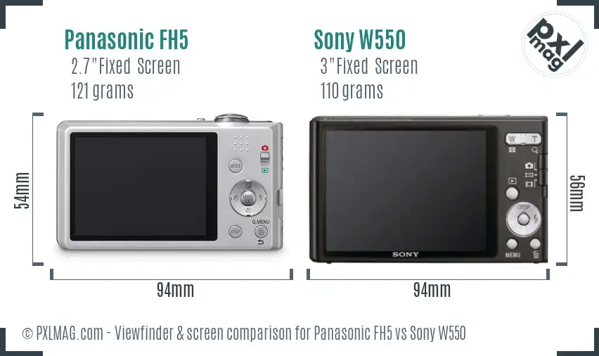 Panasonic FH5 vs Sony W550 Screen and Viewfinder comparison