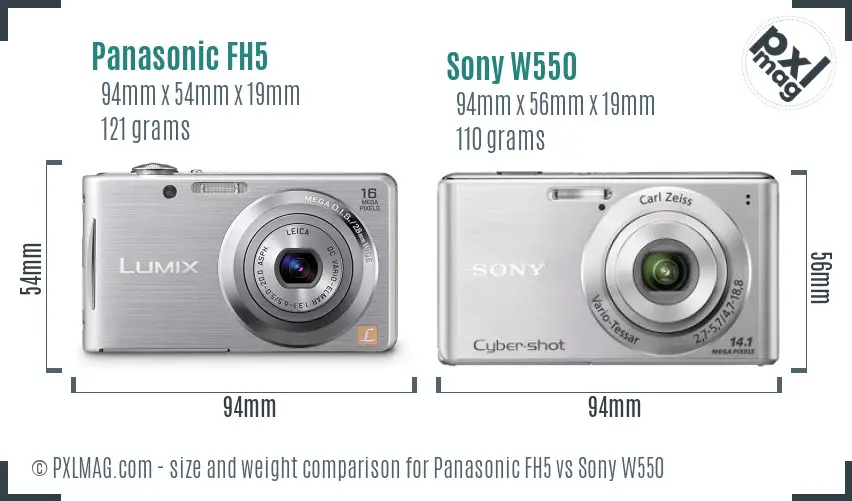 Panasonic FH5 vs Sony W550 size comparison