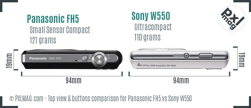 Panasonic FH5 vs Sony W550 top view buttons comparison