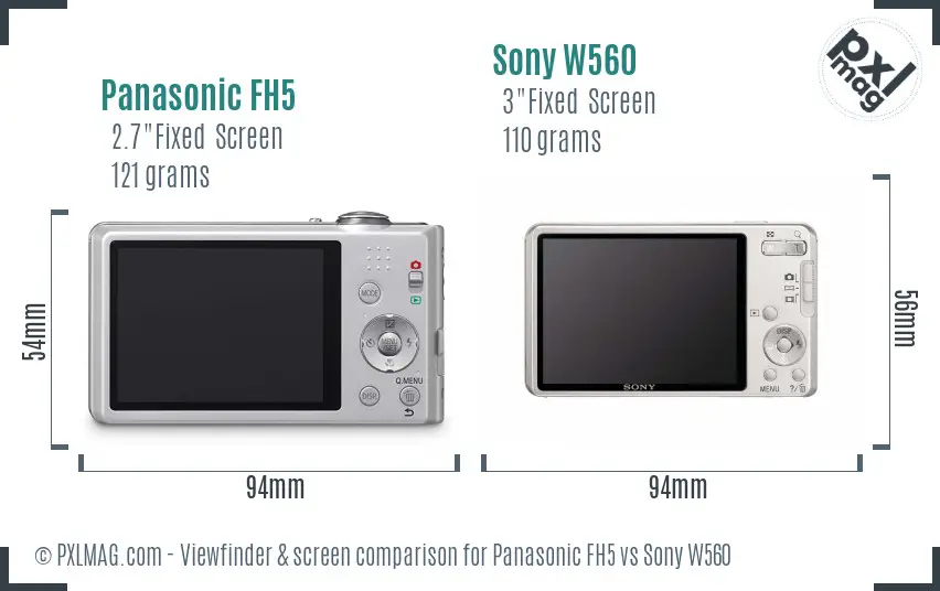 Panasonic FH5 vs Sony W560 Screen and Viewfinder comparison