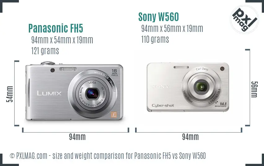Panasonic FH5 vs Sony W560 size comparison