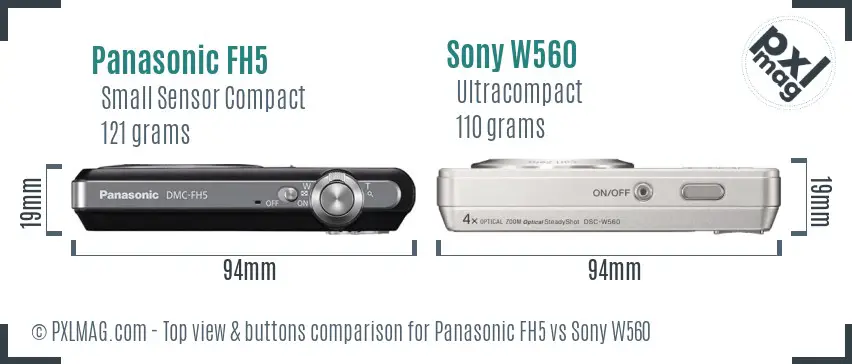 Panasonic FH5 vs Sony W560 top view buttons comparison