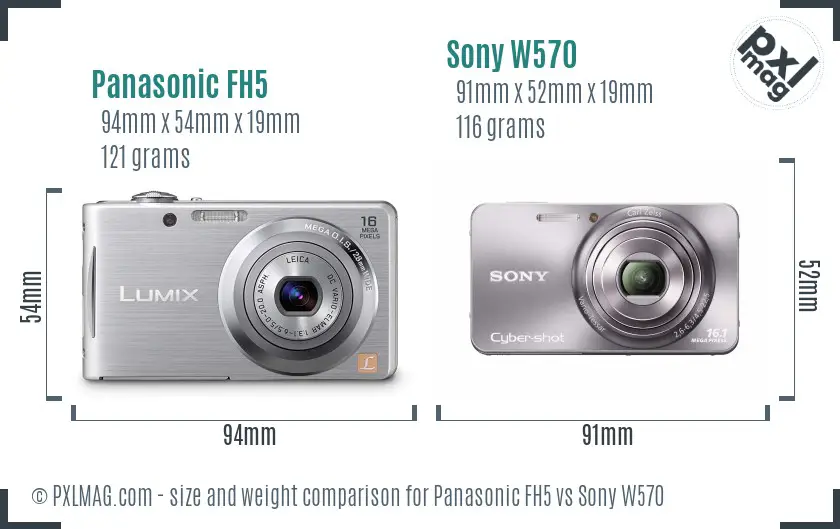 Panasonic FH5 vs Sony W570 size comparison