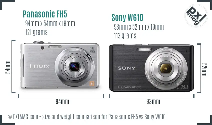 Panasonic FH5 vs Sony W610 size comparison