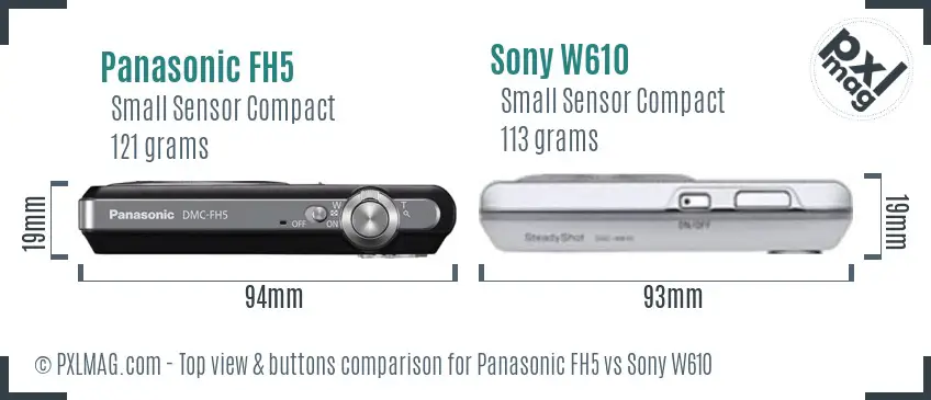 Panasonic FH5 vs Sony W610 top view buttons comparison
