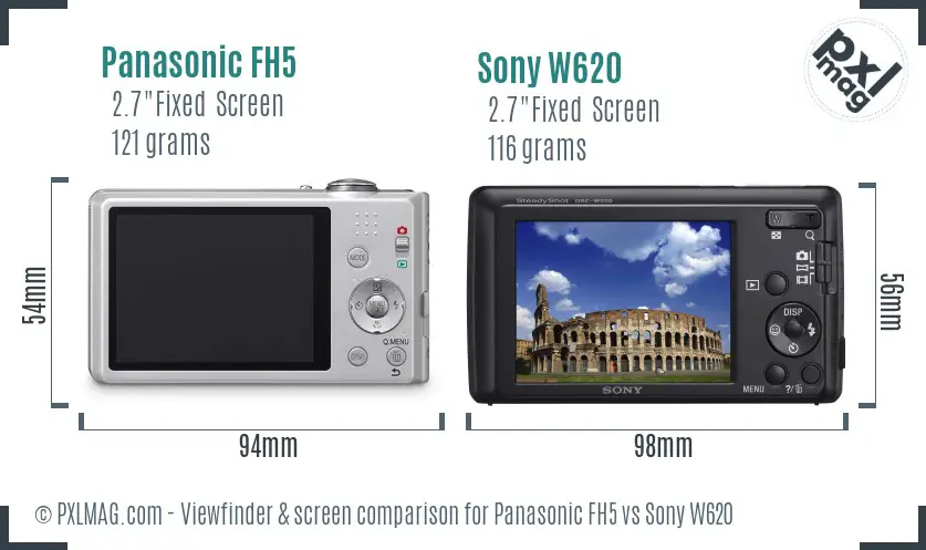 Panasonic FH5 vs Sony W620 Screen and Viewfinder comparison