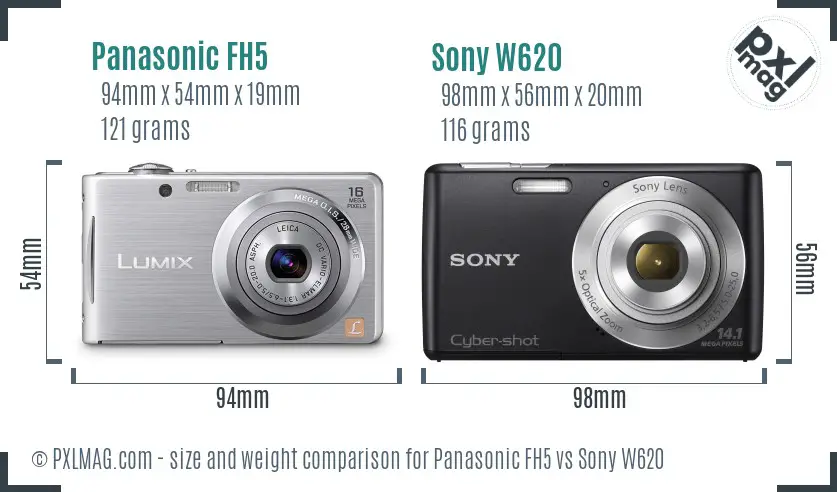 Panasonic FH5 vs Sony W620 size comparison