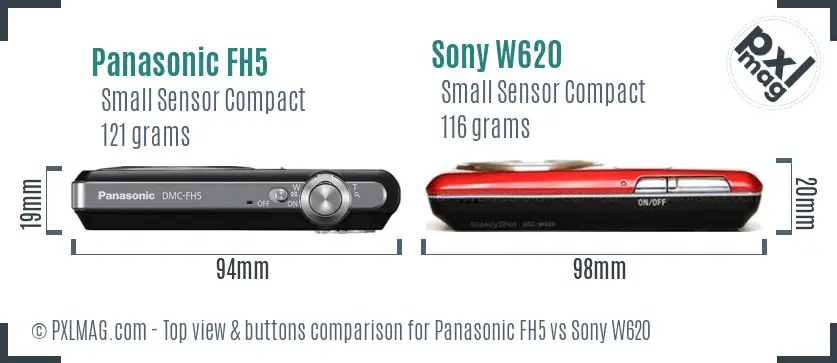 Panasonic FH5 vs Sony W620 top view buttons comparison