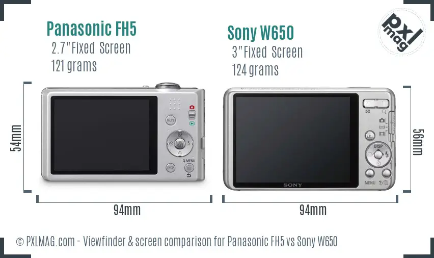 Panasonic FH5 vs Sony W650 Screen and Viewfinder comparison