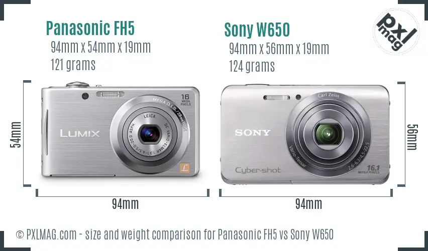 Panasonic FH5 vs Sony W650 size comparison