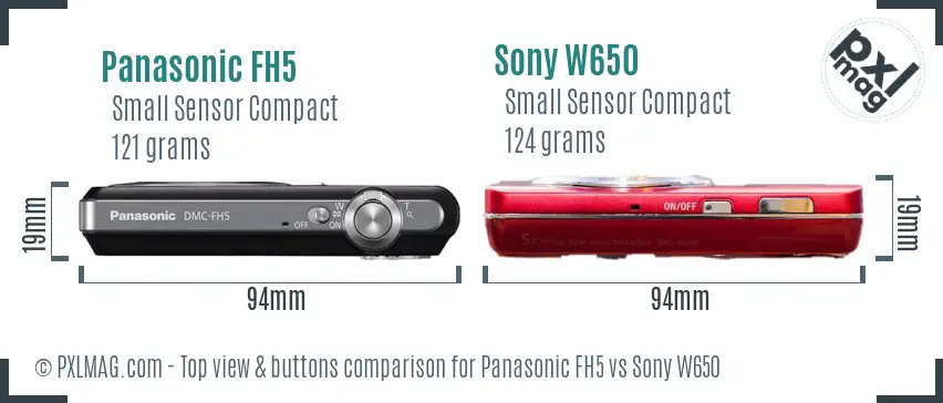 Panasonic FH5 vs Sony W650 top view buttons comparison