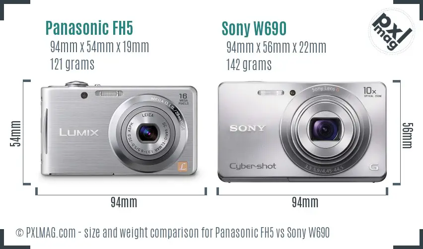 Panasonic FH5 vs Sony W690 size comparison