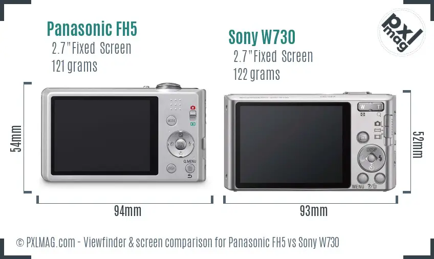 Panasonic FH5 vs Sony W730 Screen and Viewfinder comparison