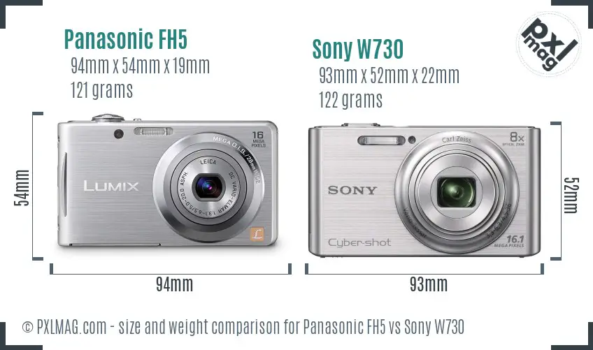 Panasonic FH5 vs Sony W730 size comparison