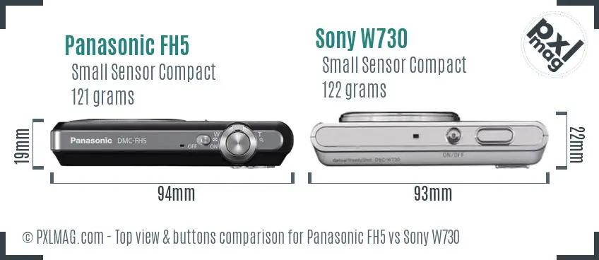 Panasonic FH5 vs Sony W730 top view buttons comparison