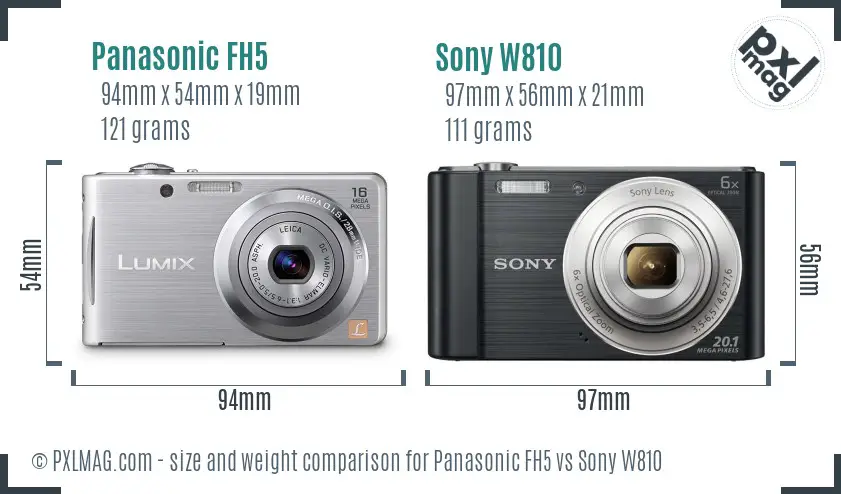 Panasonic FH5 vs Sony W810 size comparison