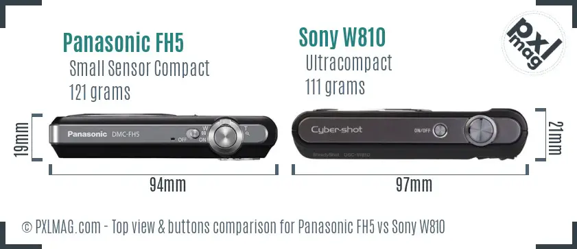 Panasonic FH5 vs Sony W810 top view buttons comparison