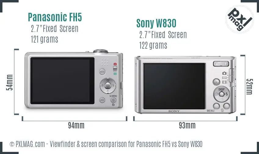 Panasonic FH5 vs Sony W830 Screen and Viewfinder comparison