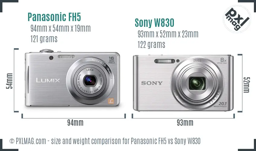 Panasonic FH5 vs Sony W830 size comparison