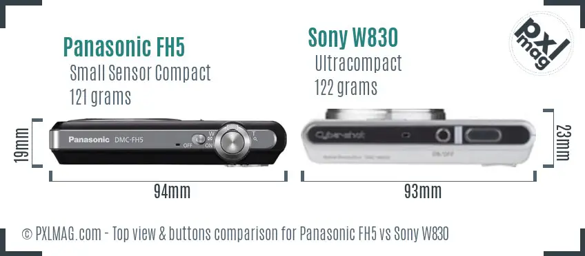 Panasonic FH5 vs Sony W830 top view buttons comparison