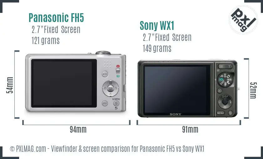 Panasonic FH5 vs Sony WX1 Screen and Viewfinder comparison