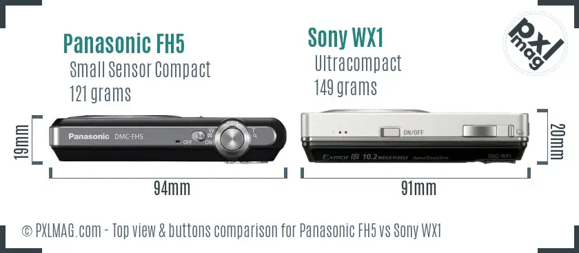 Panasonic FH5 vs Sony WX1 top view buttons comparison