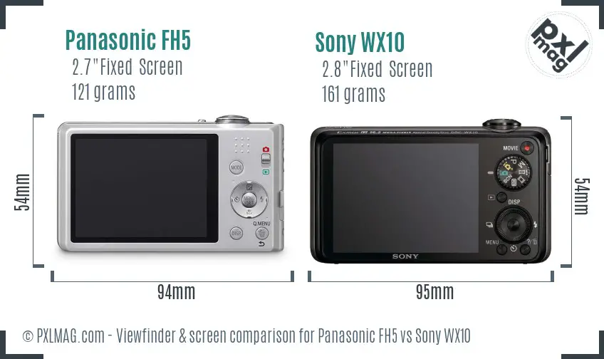 Panasonic FH5 vs Sony WX10 Screen and Viewfinder comparison