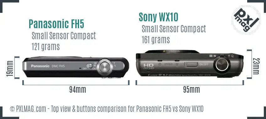 Panasonic FH5 vs Sony WX10 top view buttons comparison