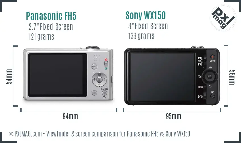 Panasonic FH5 vs Sony WX150 Screen and Viewfinder comparison