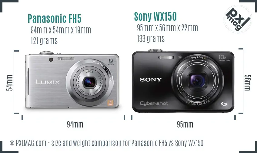 Panasonic FH5 vs Sony WX150 size comparison