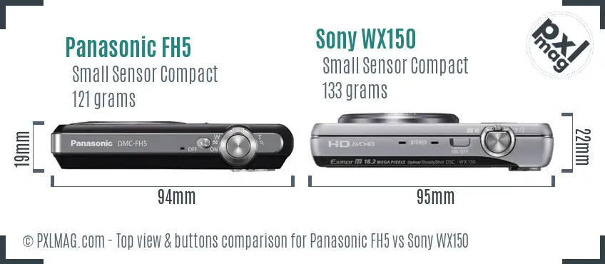 Panasonic FH5 vs Sony WX150 top view buttons comparison