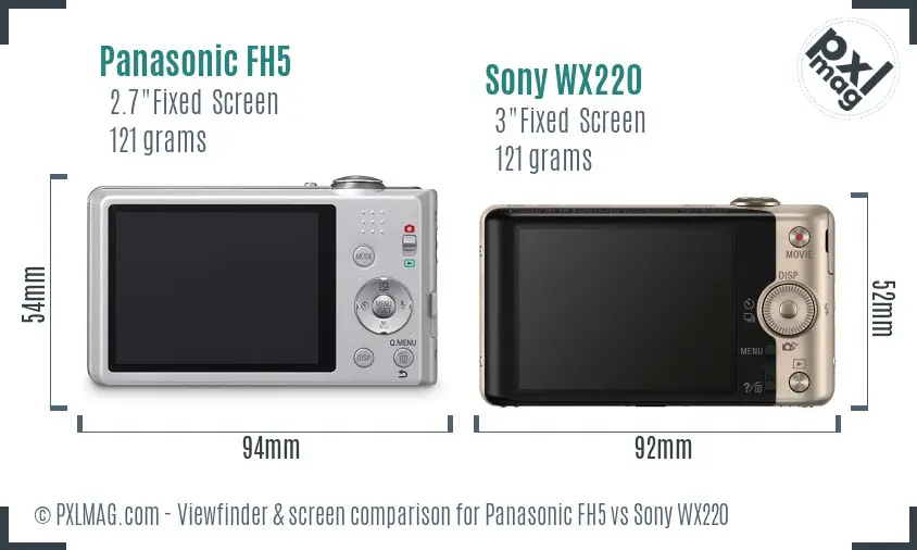 Panasonic FH5 vs Sony WX220 Screen and Viewfinder comparison