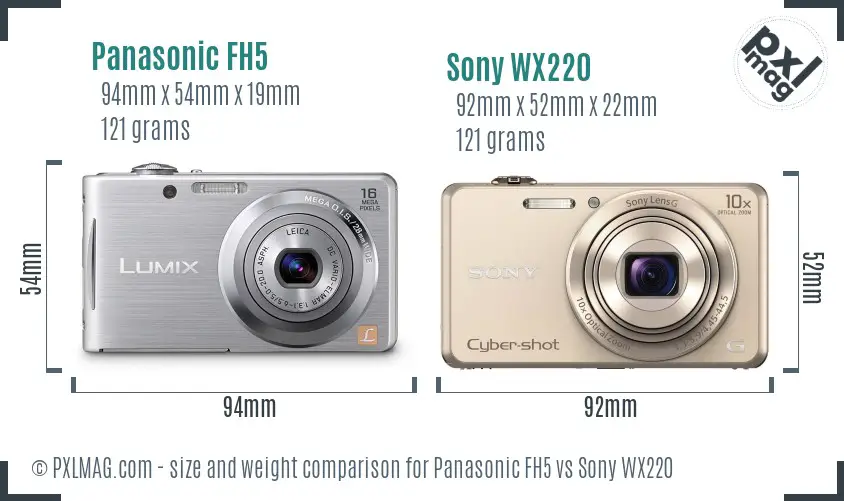Panasonic FH5 vs Sony WX220 size comparison