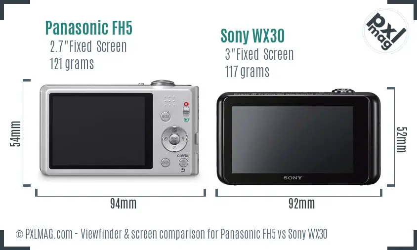 Panasonic FH5 vs Sony WX30 Screen and Viewfinder comparison