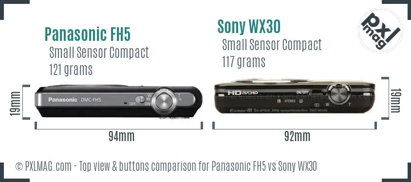Panasonic FH5 vs Sony WX30 top view buttons comparison