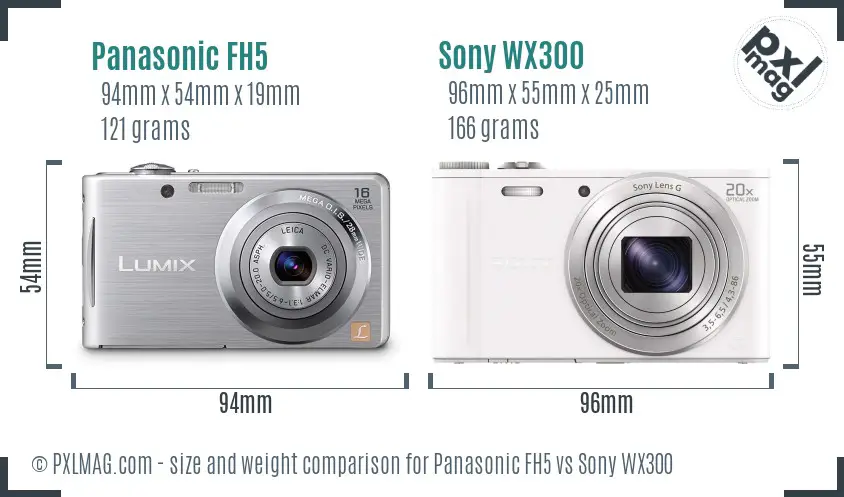 Panasonic FH5 vs Sony WX300 size comparison