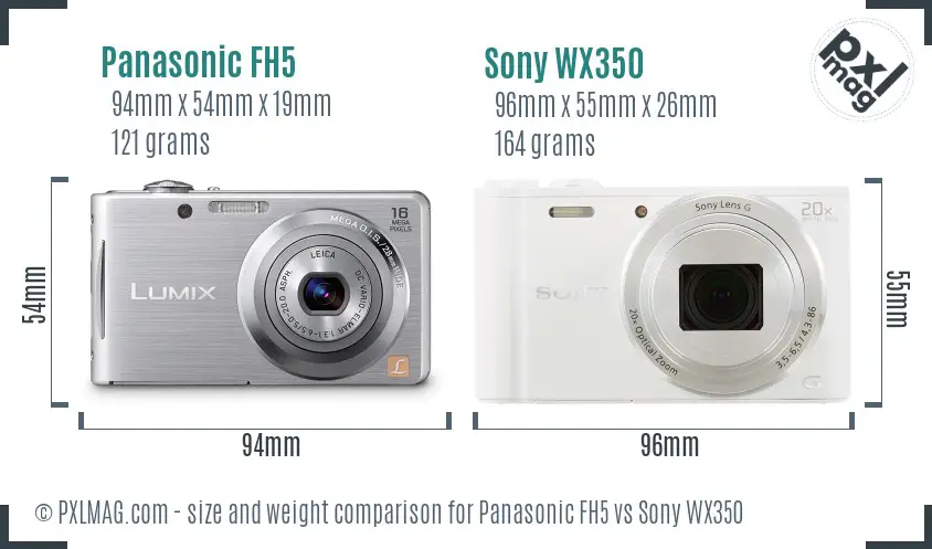 Panasonic FH5 vs Sony WX350 size comparison