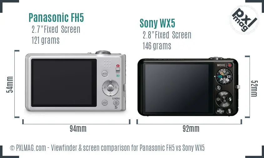 Panasonic FH5 vs Sony WX5 Screen and Viewfinder comparison