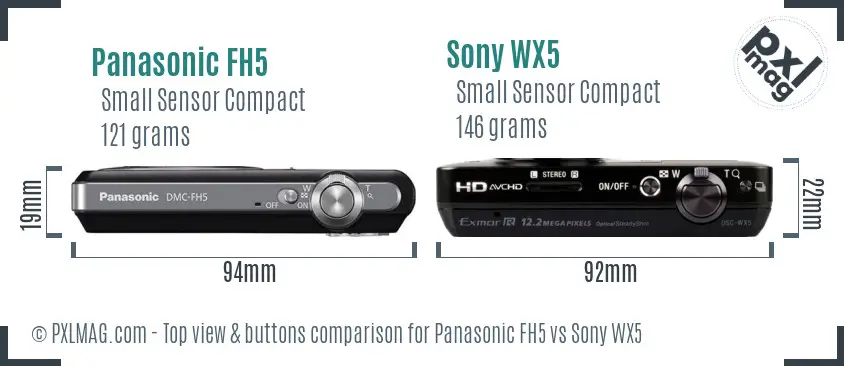 Panasonic FH5 vs Sony WX5 top view buttons comparison