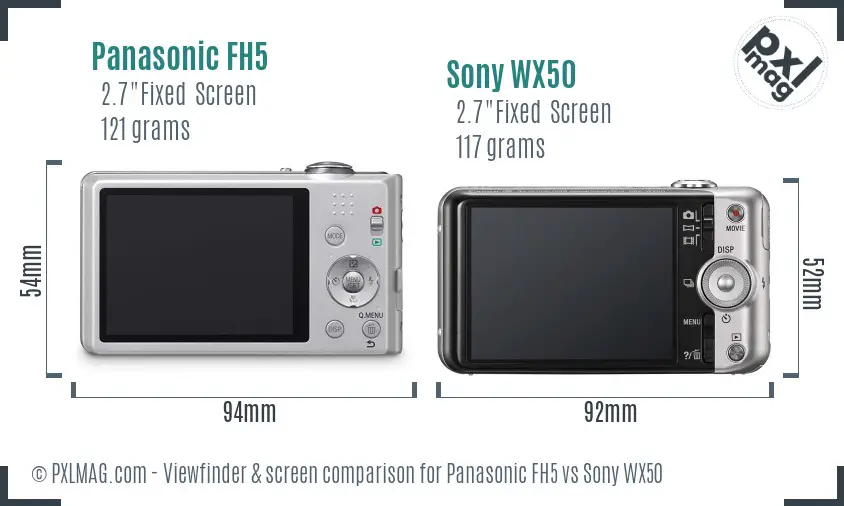 Panasonic FH5 vs Sony WX50 Screen and Viewfinder comparison